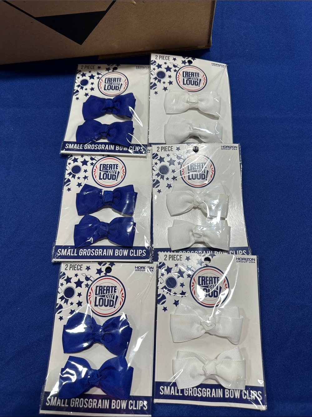 Small Grosgrain Bow Clips - Blue and White (2 Pack) 12 total NEW